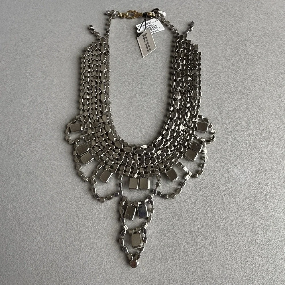 Vintage Juicy Couture Pink Green Rhinestone Statement Bib Necklace 15